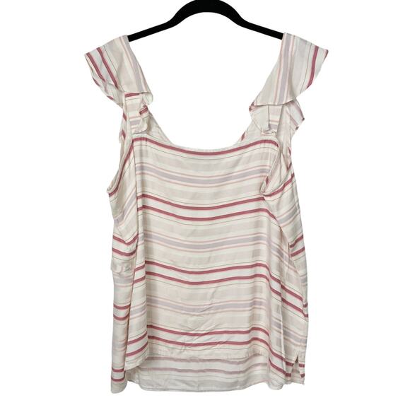 Loft Top Size Large Sleeveless Blosue‎ Striped Ruffle White Pink - Picture 2 of 5